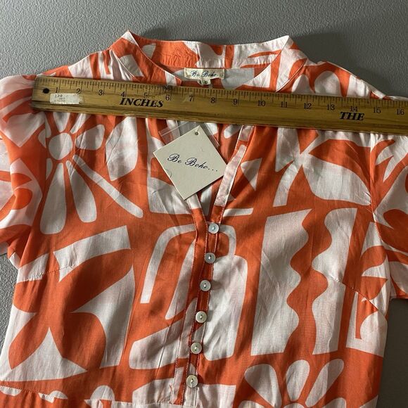 BE BOHO Mini Dress Short Sleeve Pockets Modal Sheer Geometric Womens S Orange - Picture 6 of 10